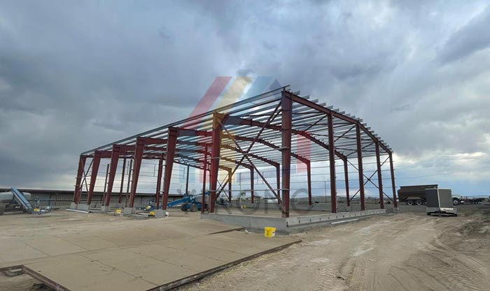 red iron building construction