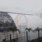 Gabon steel truss structure curved exhibition hall installation Gabon steel truss structure curved exhibition hall installation
